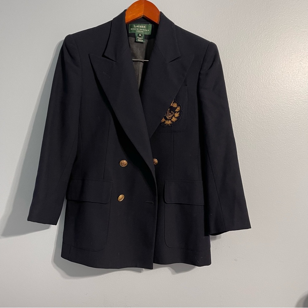 Ralph Lauren Women’s Vintage Wool Navy Blue 2 Buttons Blazer Suit Jacket #6